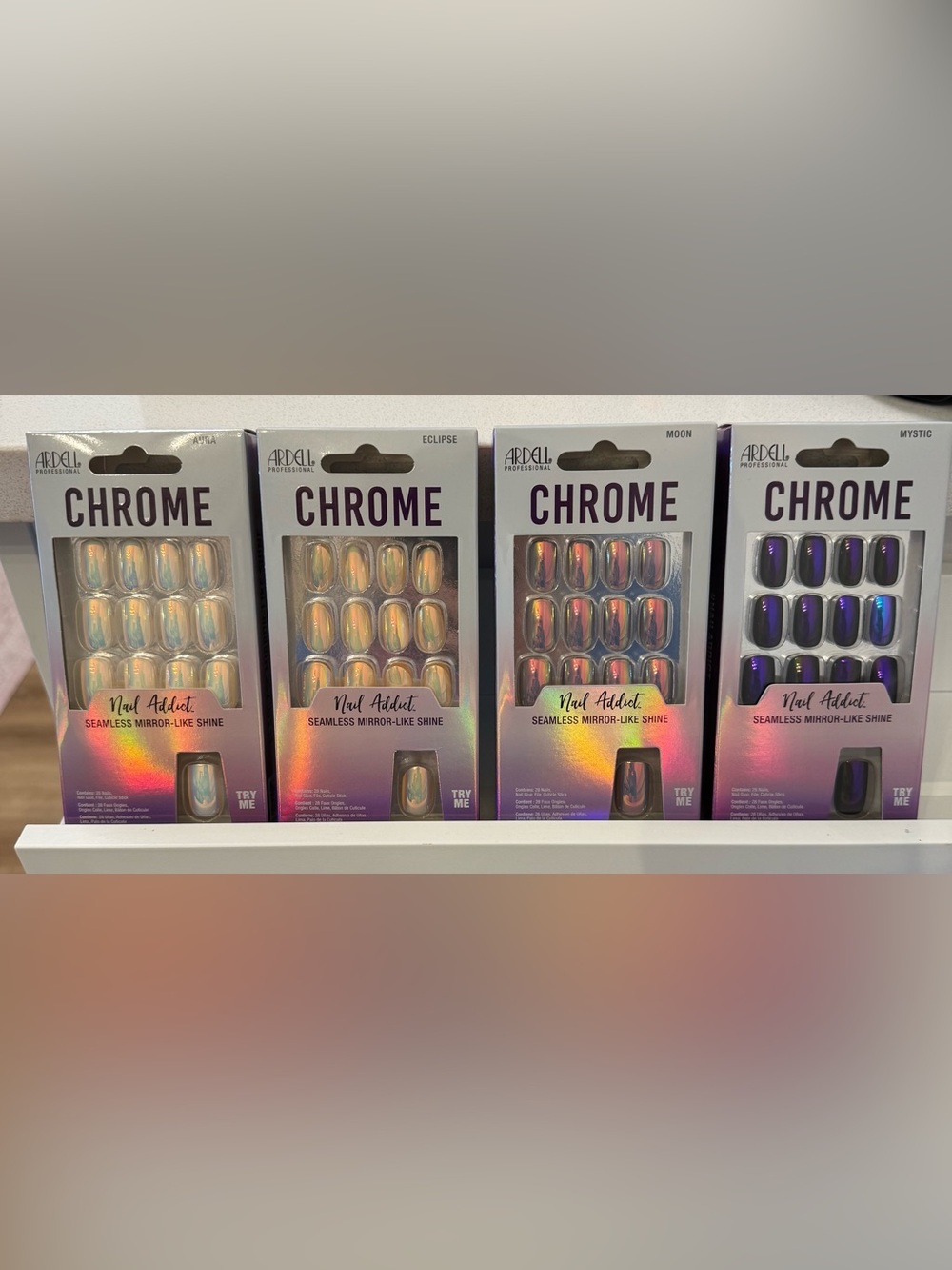 Ardell Chrome Nail Addict 4-Pack Press-On Nails — Iridescent Yellow & Purple Mix